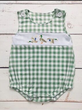 Green  Baby Romper with Duck Embroidery
